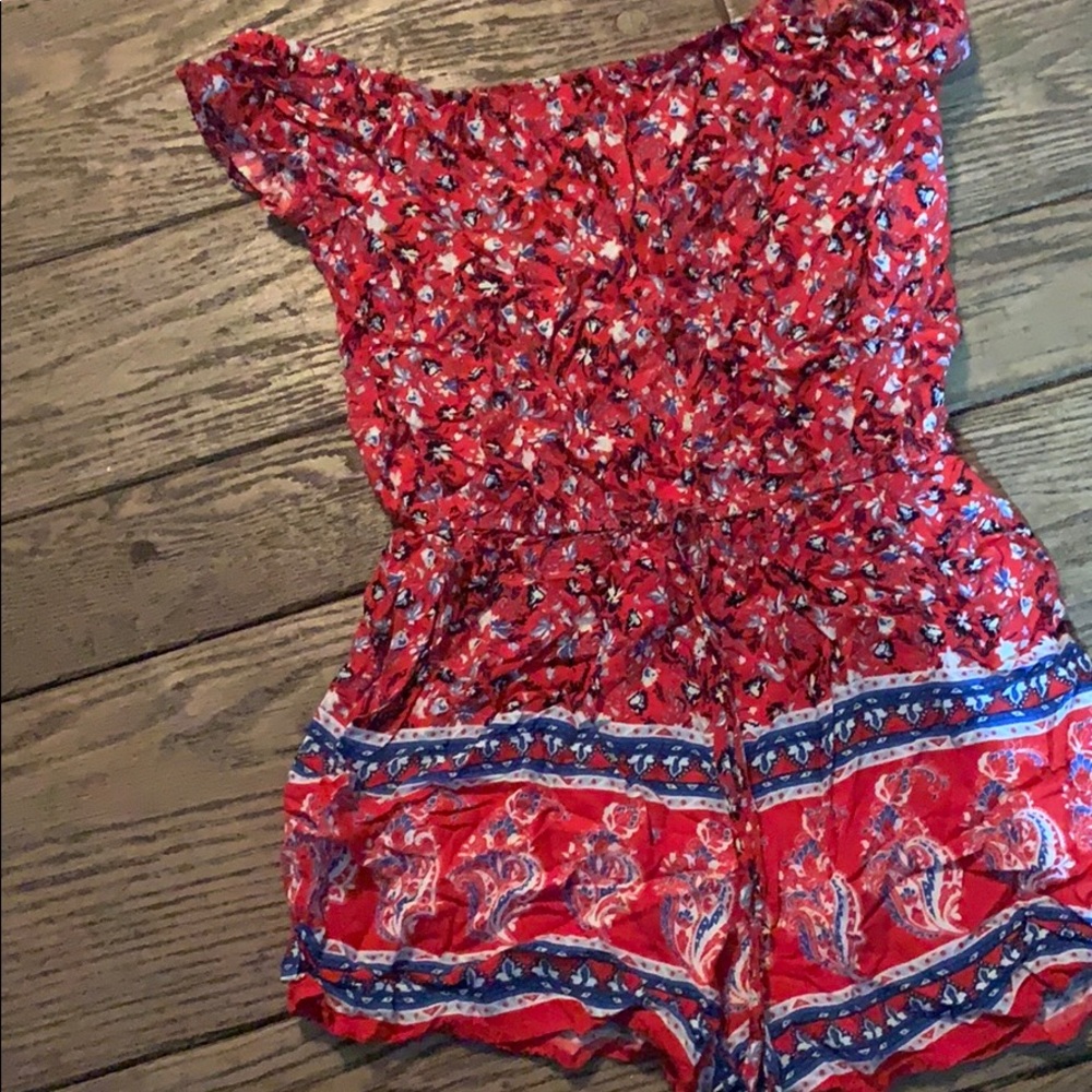 Red patterned romper